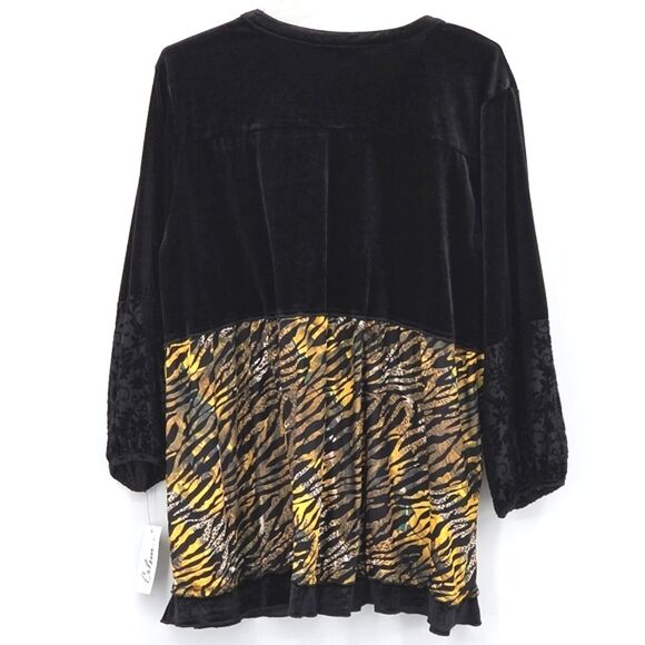 Calessa Button Up Down Tunic Top Womens Size 2X Embroidered Black Velvet Lagum - Picture 3 of 7